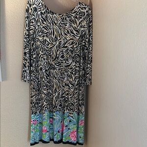 Lilly Pulitzer Black and White Sheath Dress 3/4 Sleeve Scoop Neck